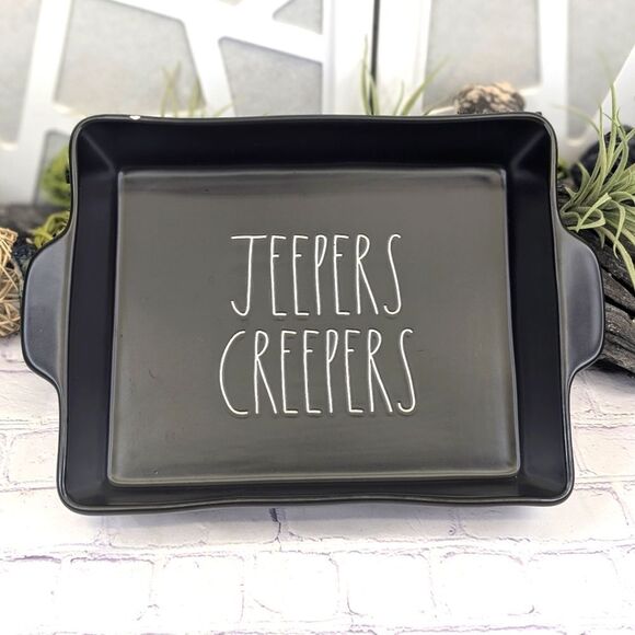 Rae Dunn JEEPERS CREEPERS Black Ceramic Casserole Baking Dish - Picture 1 of 10